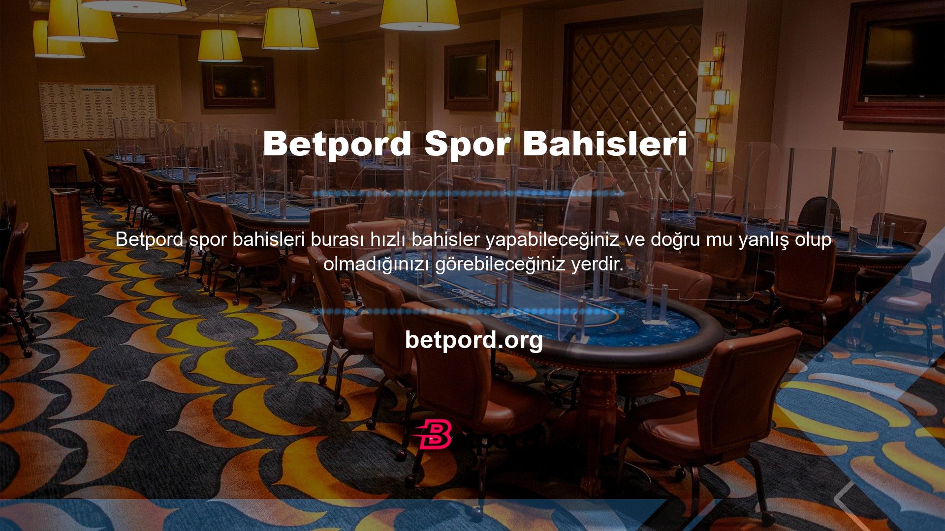 Betpord, spor bahisleri için popüler bir seçimdir ve bahis deneyiminizi geliştirmek için çok çeşitli seçenekler ve araçlar sunar